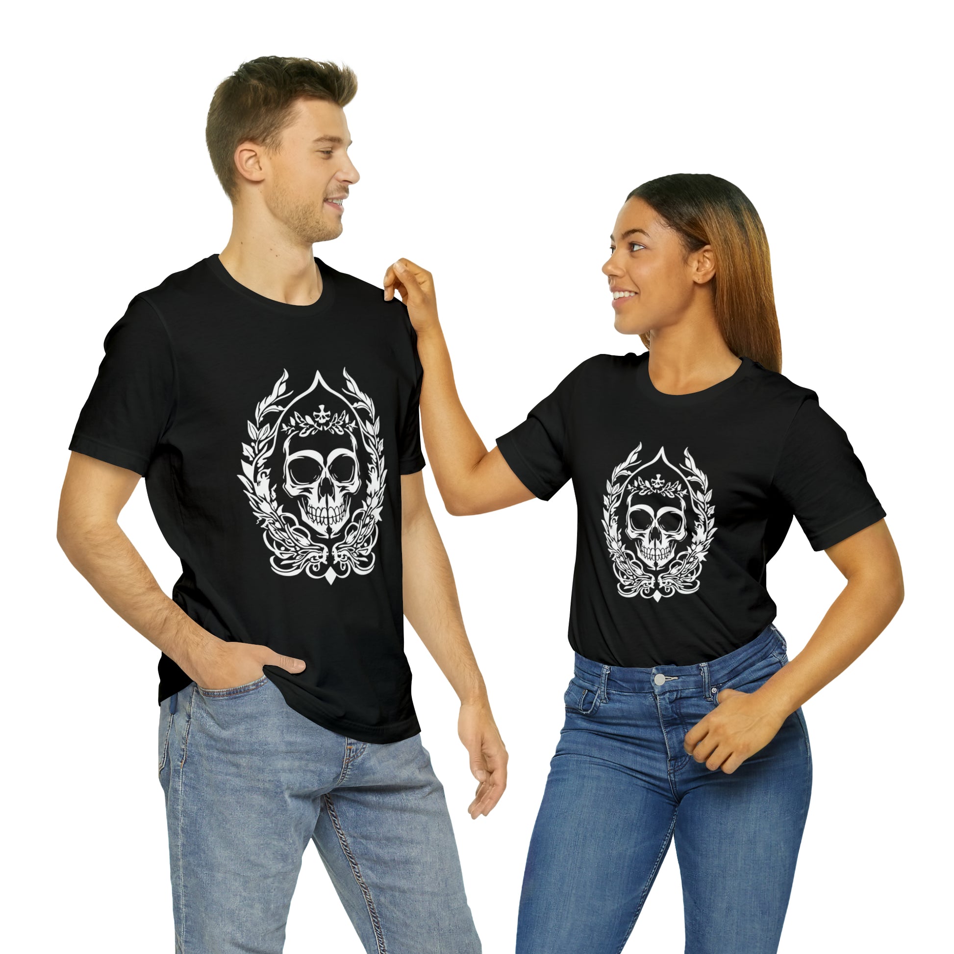 Goth Skull and Leaves - Cotton Unisex T-Shirt - Tegusuk Store - Goth Couple