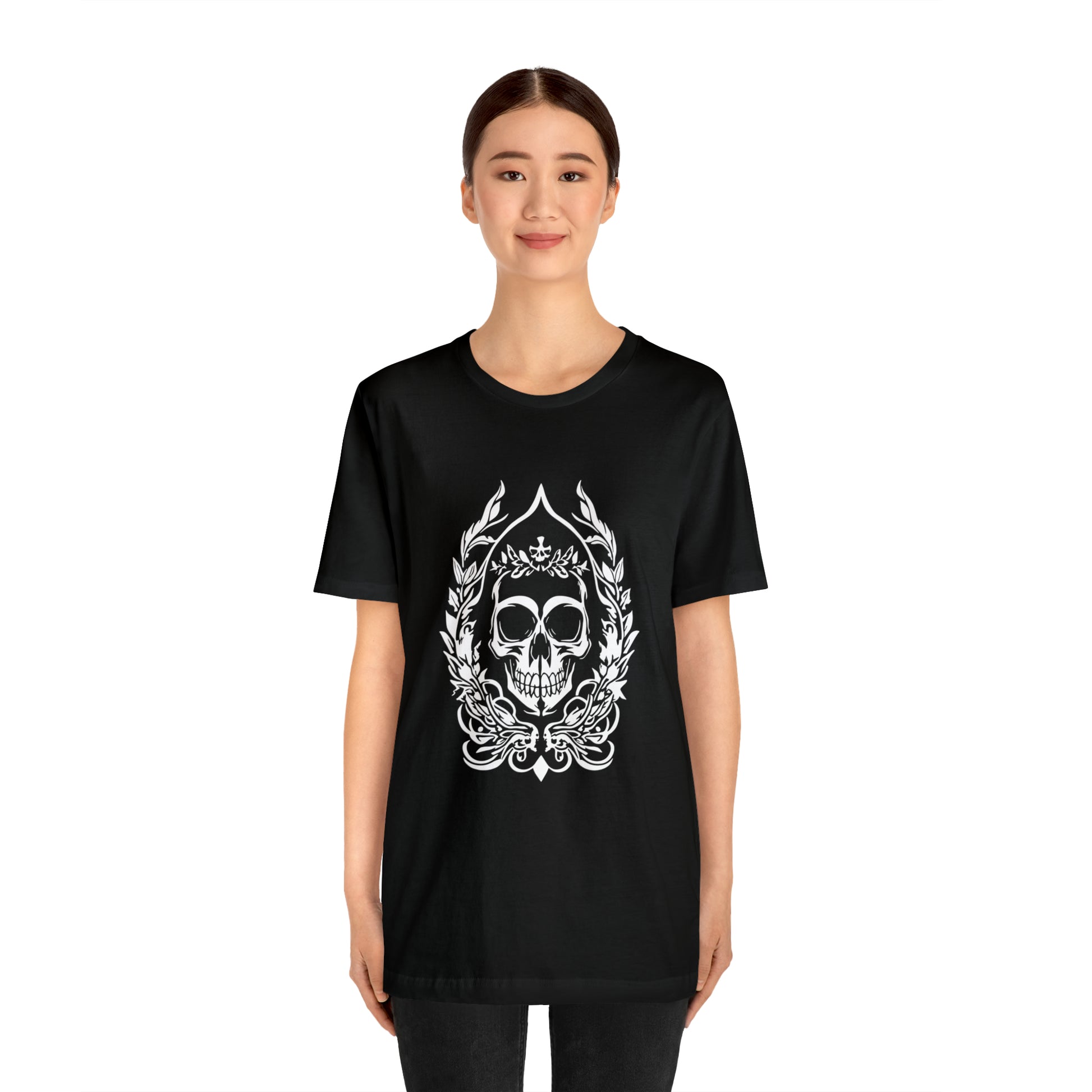 Goth Skull and Leaves - Cotton Unisex T-Shirt - Tegusuk Store - Goth Asian Woman