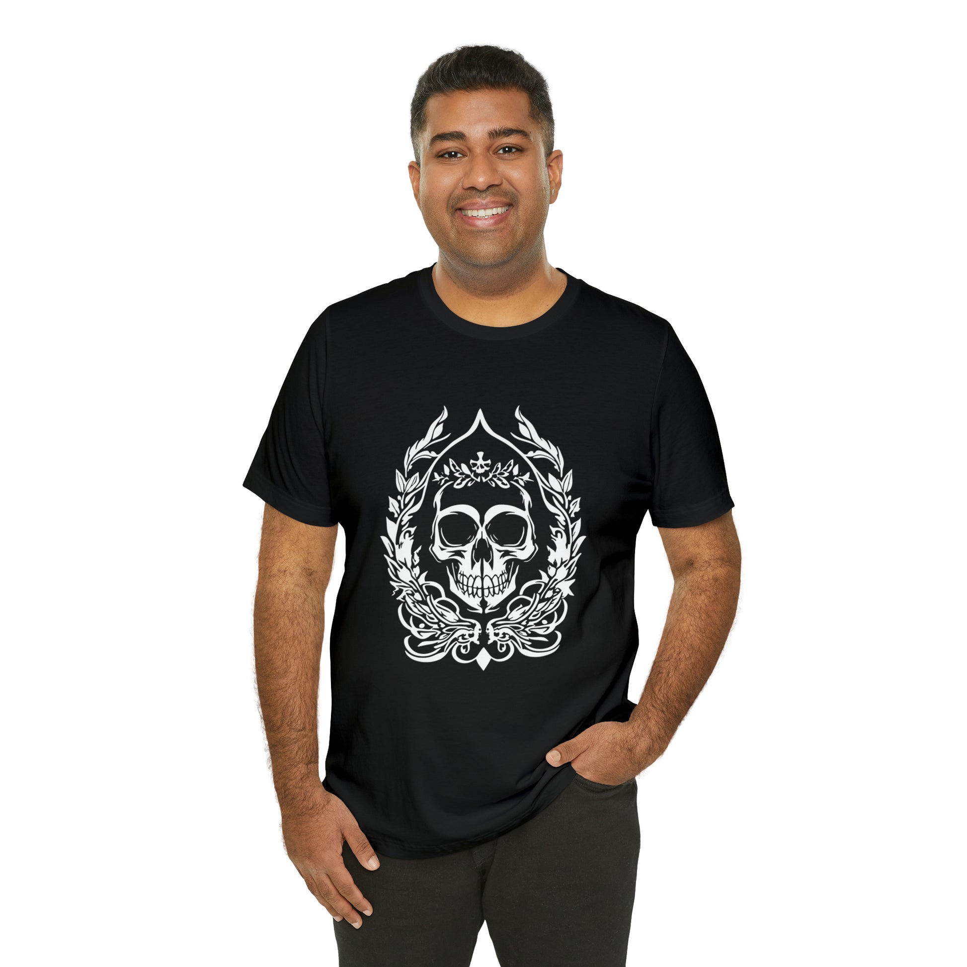 Goth Skull and Leaves - Cotton Unisex T-Shirt - Tegusuk Store - Goth Plus Size Black Man