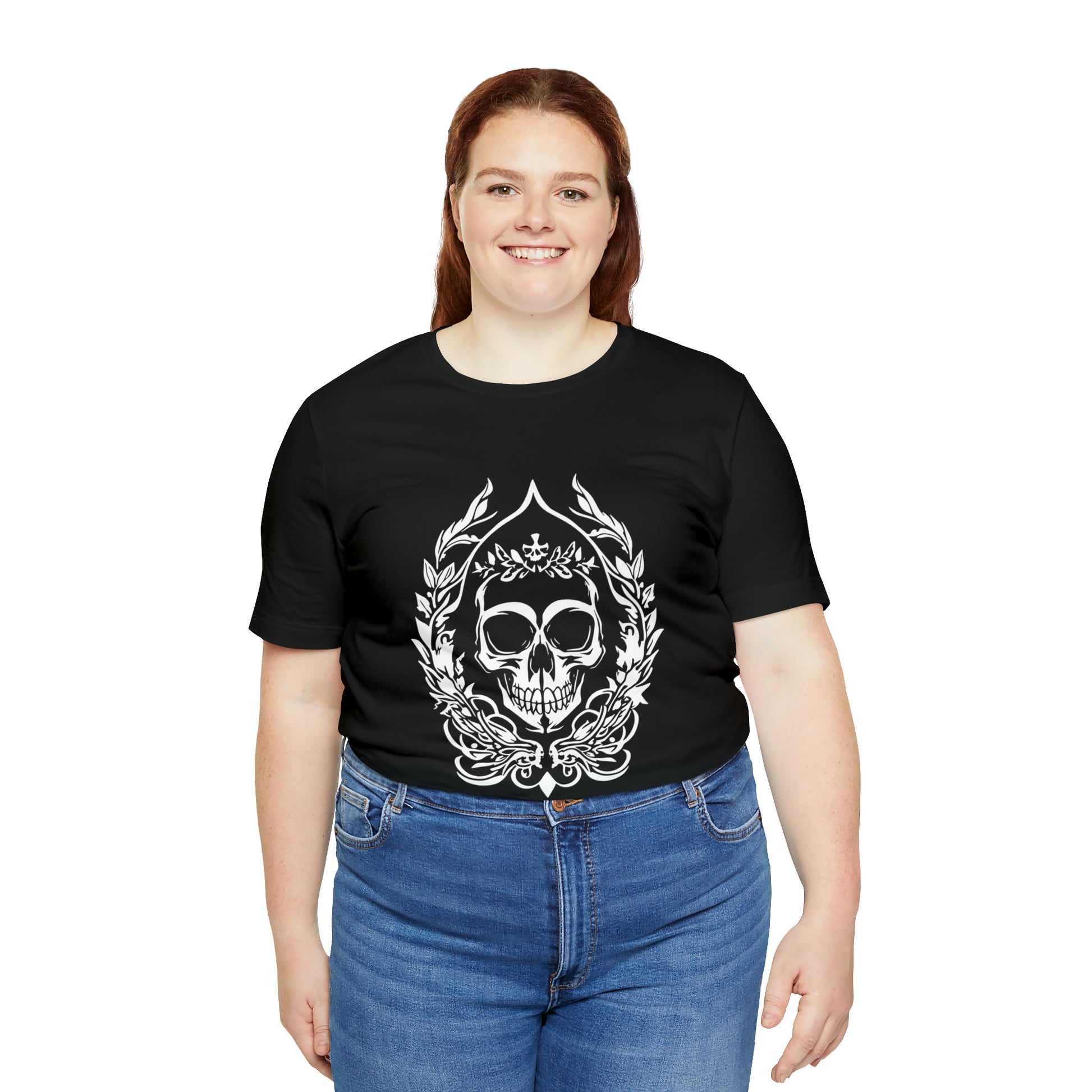 Goth Skull and Leaves - Cotton Unisex T-Shirt - Tegusuk Store - Goth Plus Size Woman