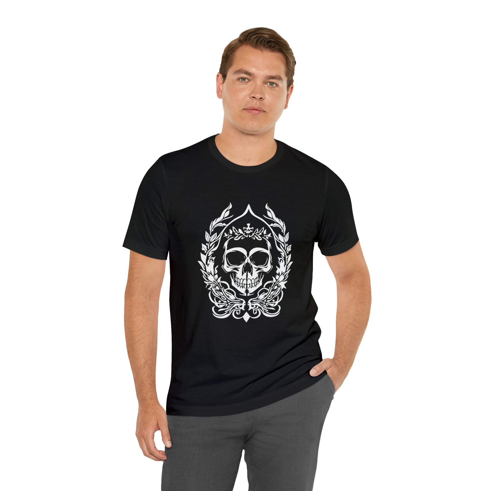 Goth Skull and Leaves - Cotton Unisex T-Shirt - Tegusuk Store - Goth Blonde Man