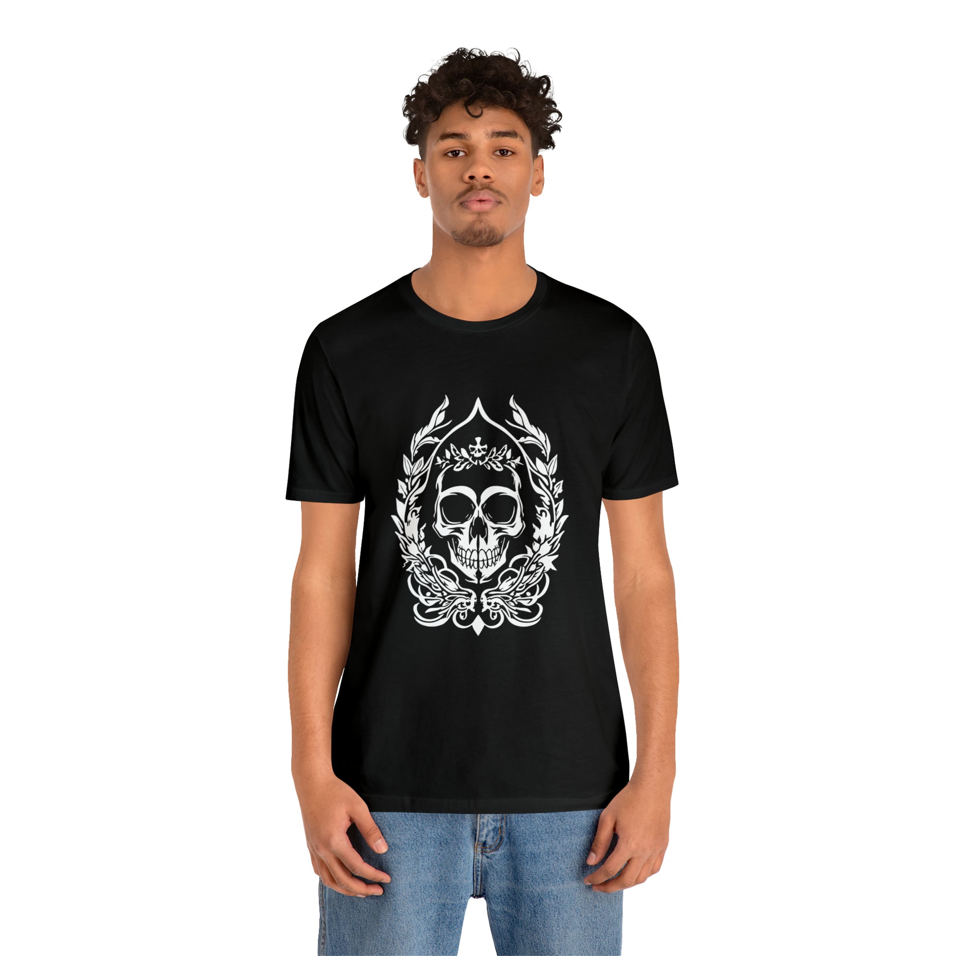Goth Skull and Leaves - Cotton Unisex T-Shirt - Tegusuk Store - Black Man