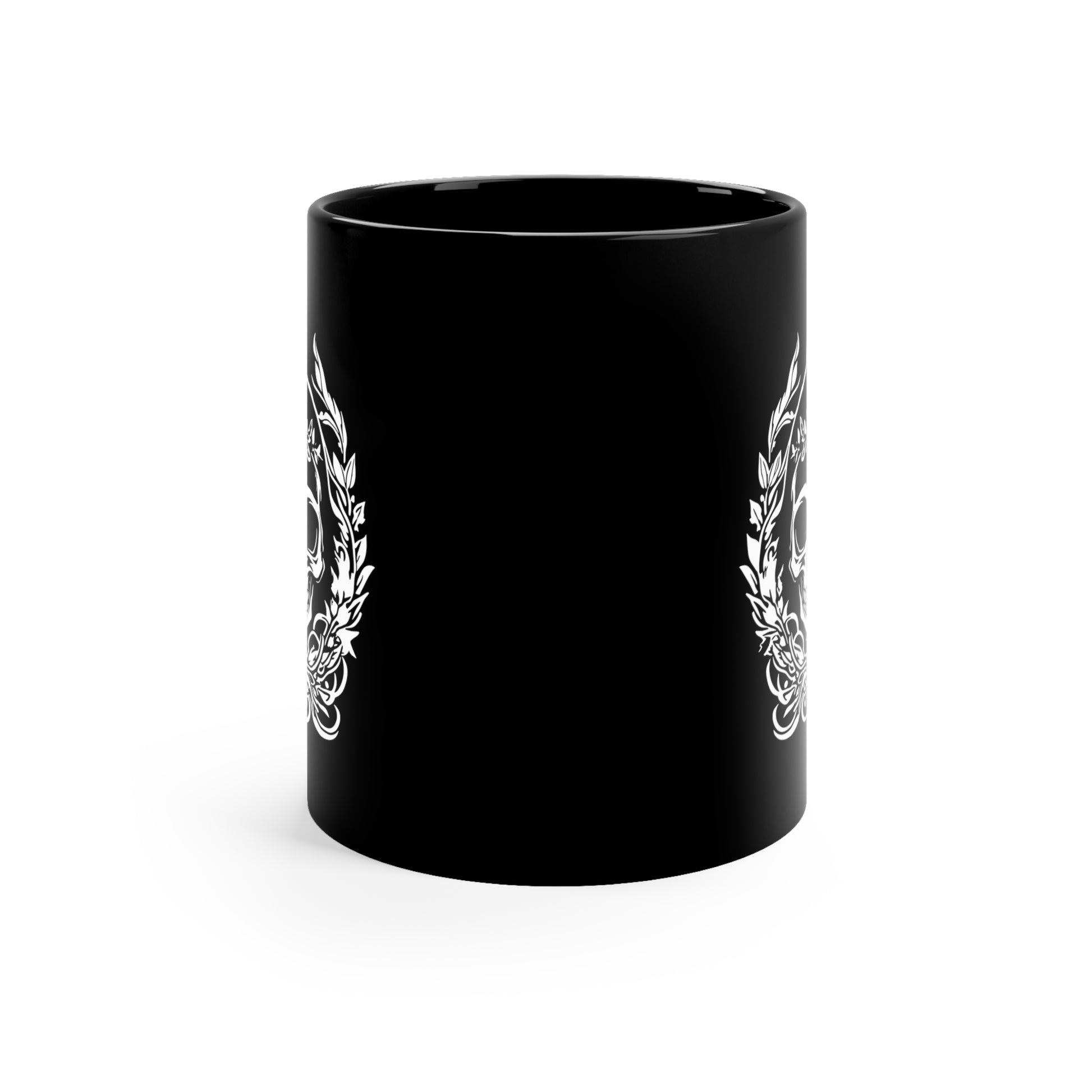 Goth Skull and Leaves - 11oz Black Gothic Cup - Tegusuk Store