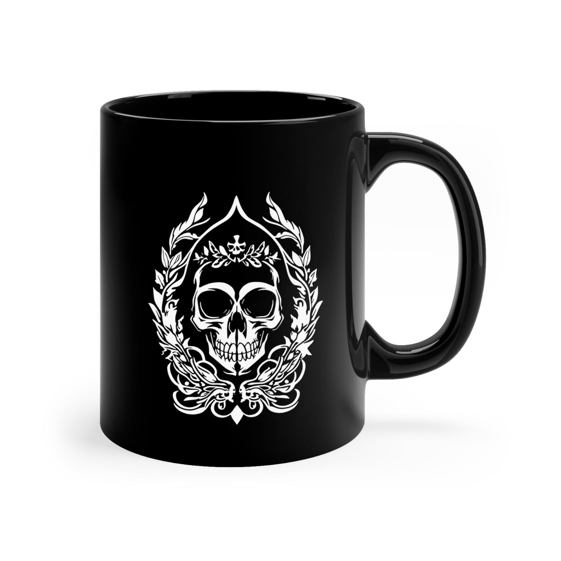 Goth Skull and Leaves - 11oz Black Gothic Cup - Tegusuk Store